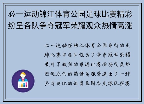 必一运动锦江体育公园足球比赛精彩纷呈各队争夺冠军荣耀观众热情高涨